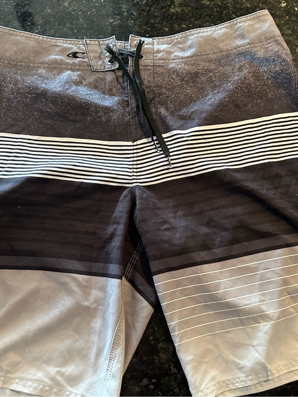 O'Neill Men's Black, Gray & White Striped Board Shorts